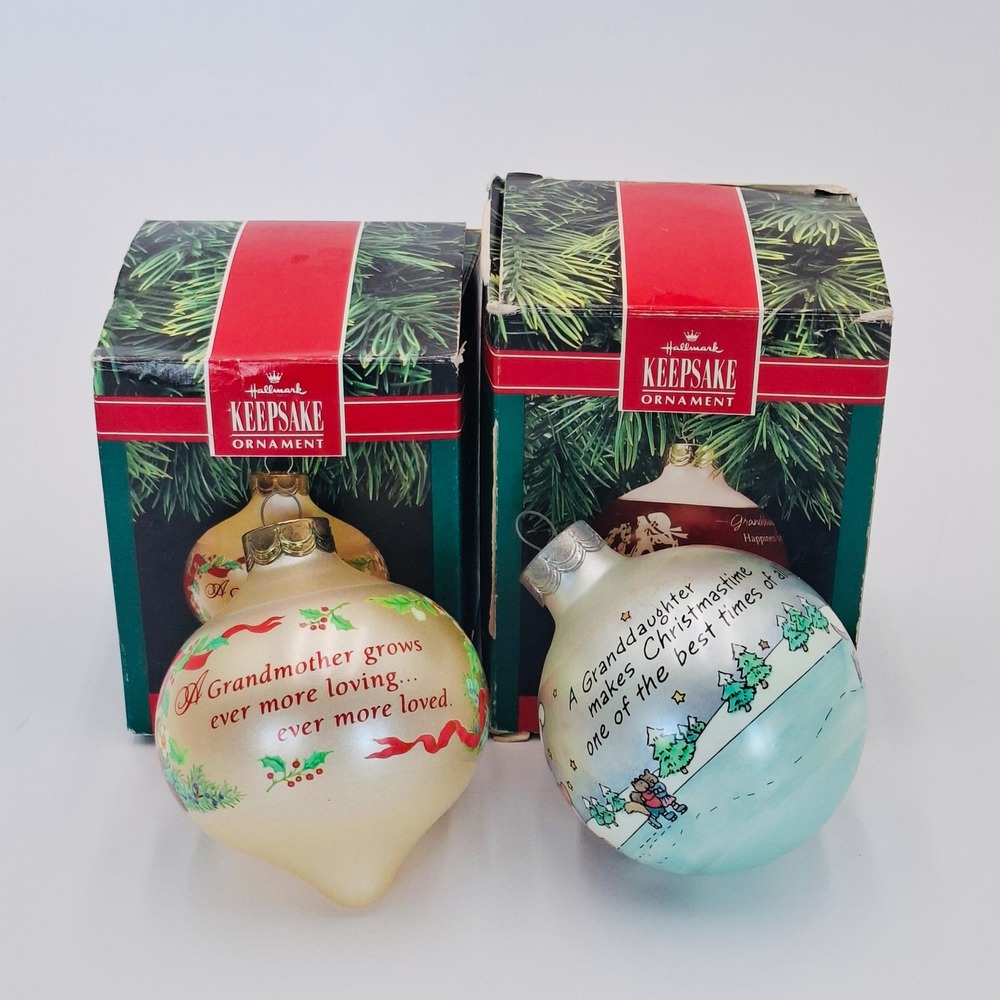 Vintage Hallmark Keepsake Ornaments Grandmother 1991 Granddaughter 1989 Set Box